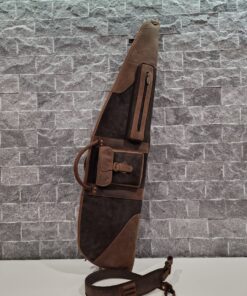 Double leather rifle case in terra brown with dual zippers and ammo pockets – Highland Hide Series