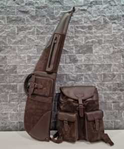 espresso brown leather rifle set with backpack