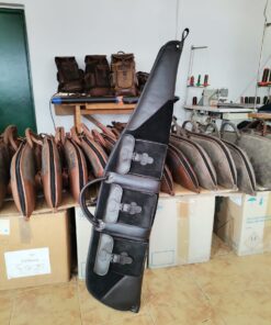 Midnight Black Leather Rifle Case with outer ammo pockets