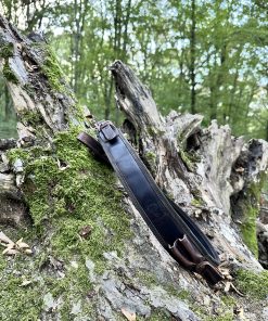 Brown leather rifle strap with thumb rest and 2 ammo loops – Timber Grove