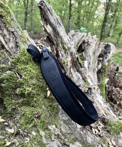 Wide black leather rifle strap handmade – Timber Grove